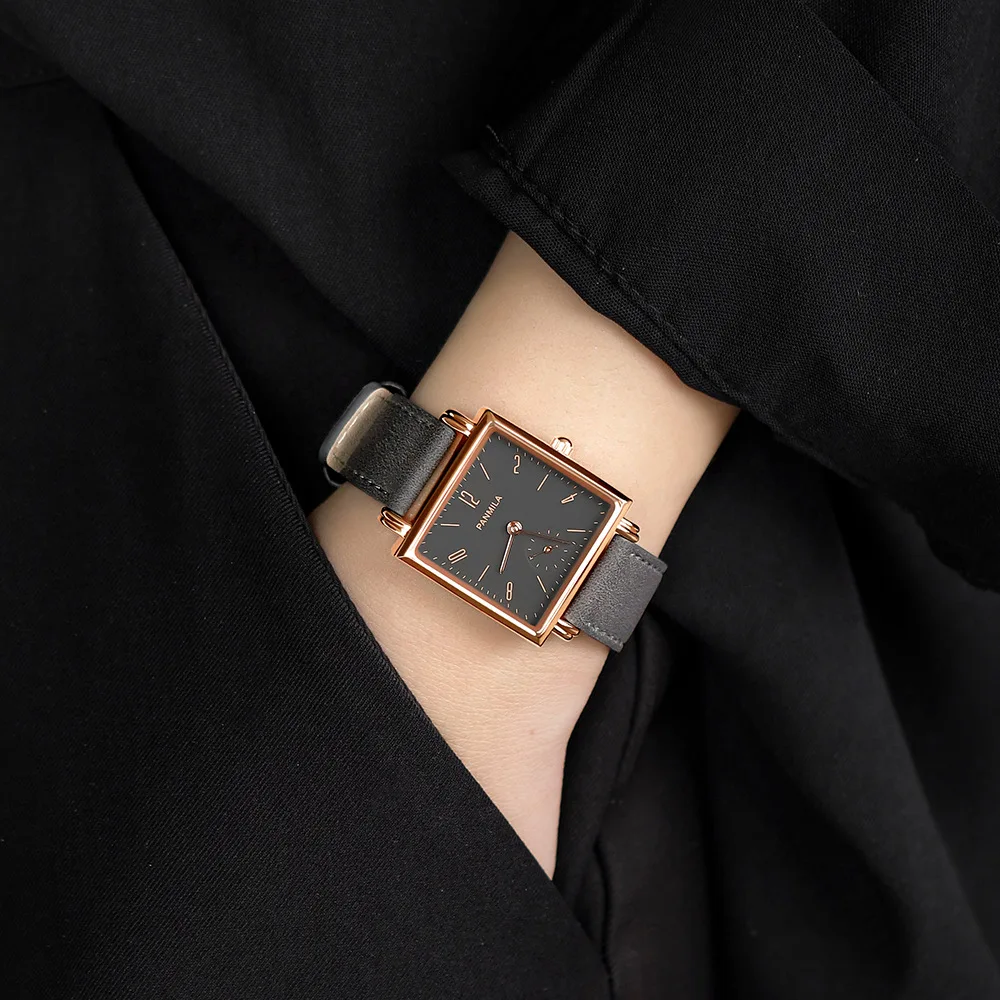 New Luxury Women'S Watch, Vintage British Style, Elegant And Simple Design, Leather Strap, Quartz Movement, Square Case.