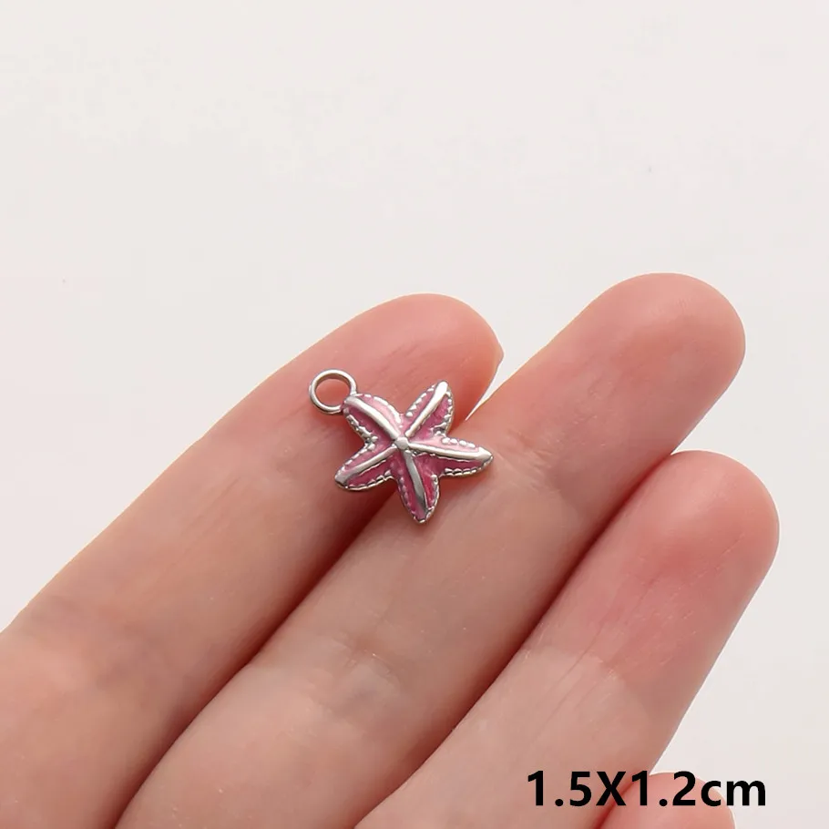 6 Stück Großhandel Rosa/Pinkfarbene Emaille-Tieranhänger Flamingo Schmetterling Seestern Edelstahl-Charms für Schmuckherstellung Halskette – Detail 12