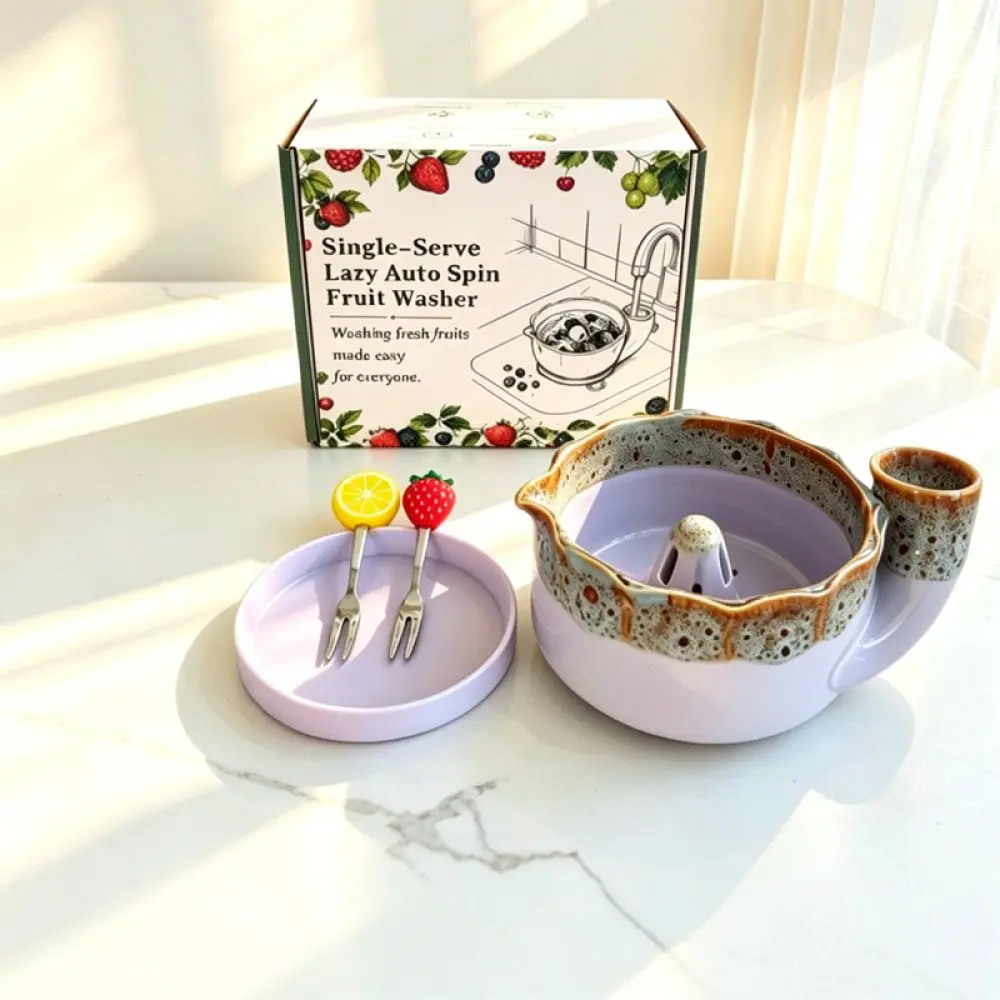 Automatic Rotating Ceramic Kitchen Fruit Washer Bowl Drainer Basket Modern Vegetable Storage Household Tableware Tool