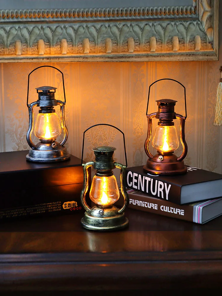 Retro-style iron desktop lamp with handmade craftsmanship evoking nostalgic Republic of China ambiance glowing still life decor