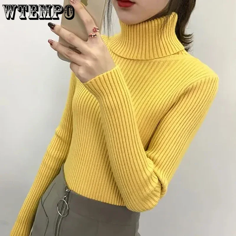 Autumn Winter Sweatshirt for Women High Neck Slim Solid Pullover Knitwear Cashmere Sweaters Ladies White Tops Fashion Sweater