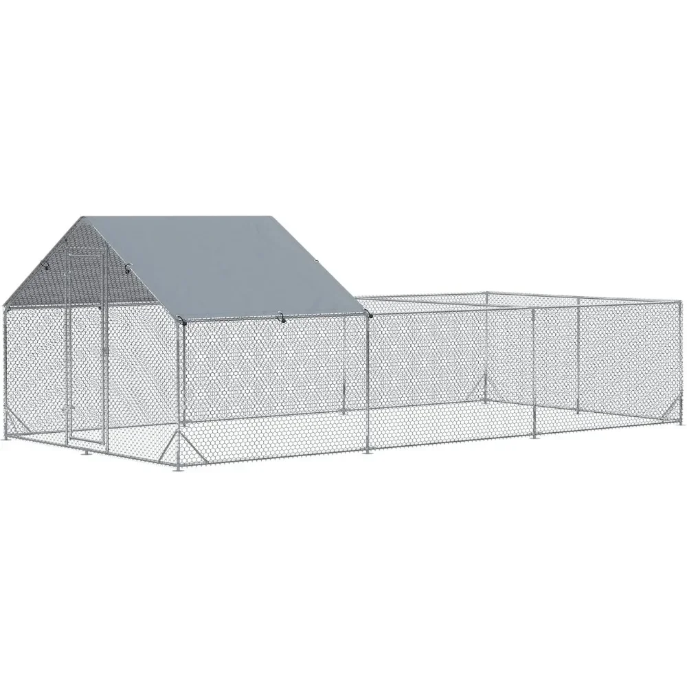 

Large Chicken Coop Metal Chicken Run for Chickens with Waterproof and Anti-UV Cover, Spire Shaped Walk in Fence Cage Hen House