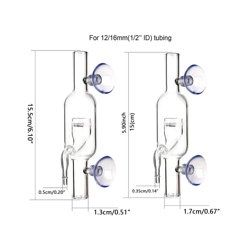 D0AD CO2 Diffuser Inline Glass Atomizer for Aquarium Planted for Tank with Strong Suction Cups High CO2 Dissolution Rate 3/4