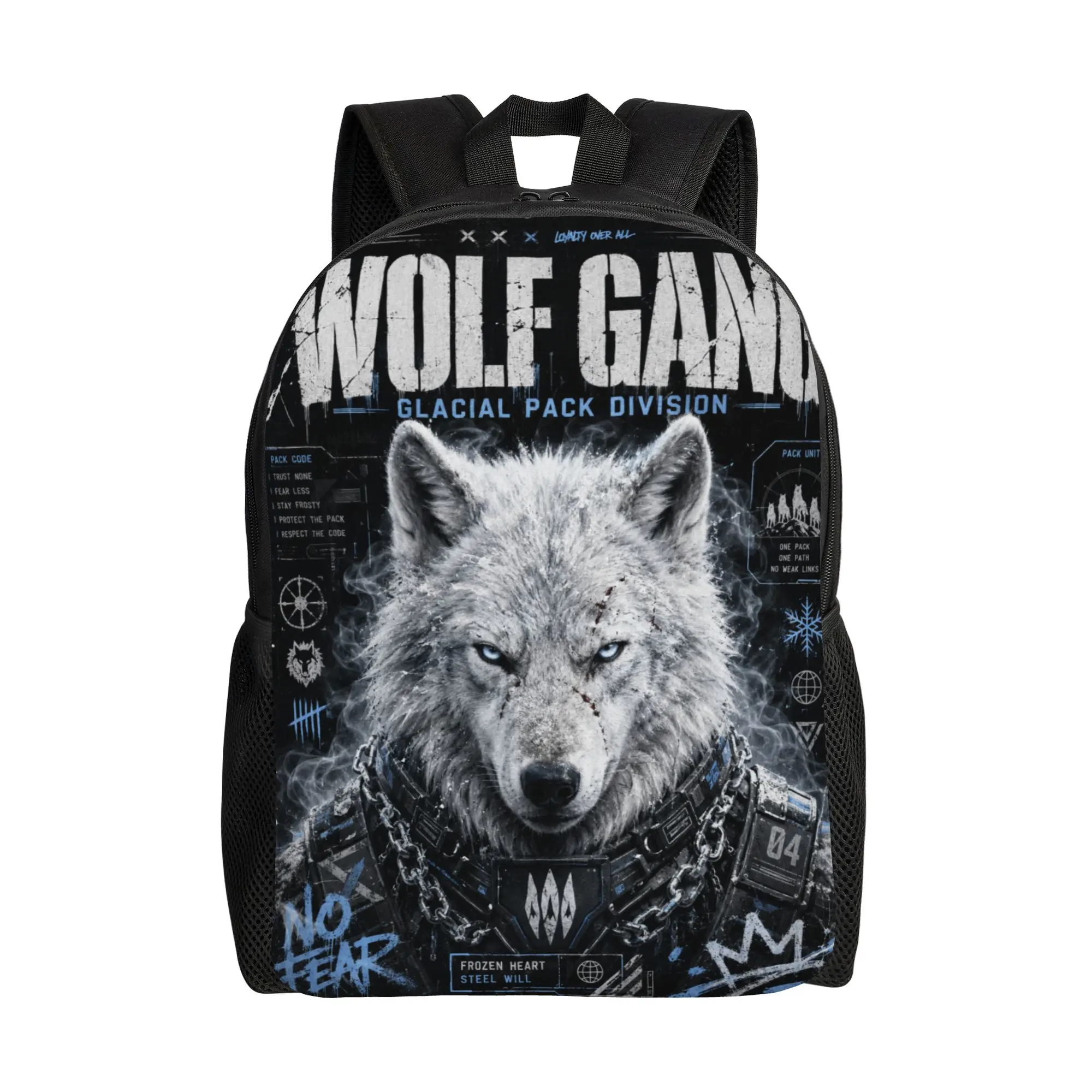 Fashion Graffiti Wolf Game backpack  mochila Casual Work Zipper Closure Rucksack