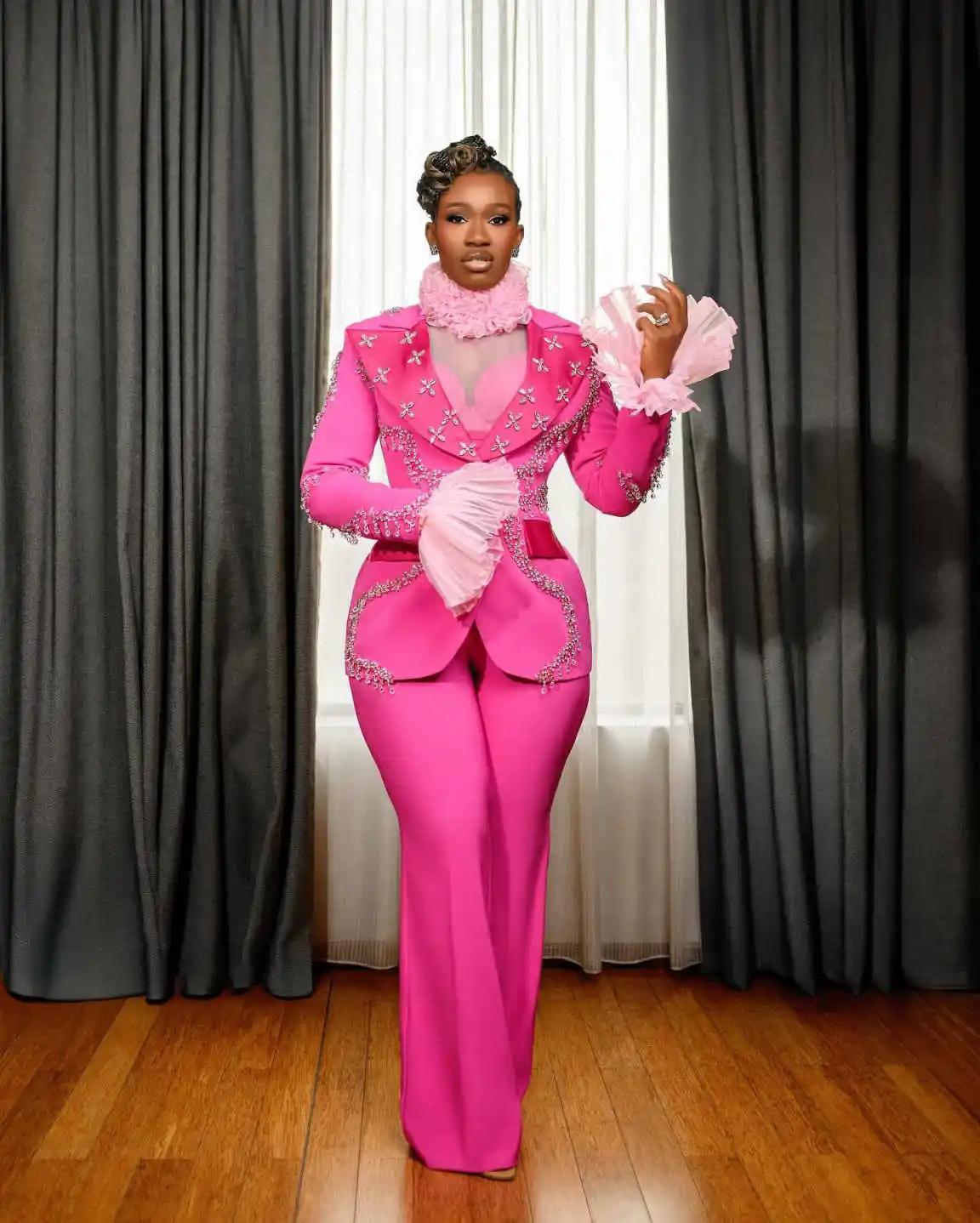 Exquisite Rhinestones Women Suits Wide Leg Pant Plus Size Crystal Blazer Fashion Beaded Suit Customized Prom Party Outfits