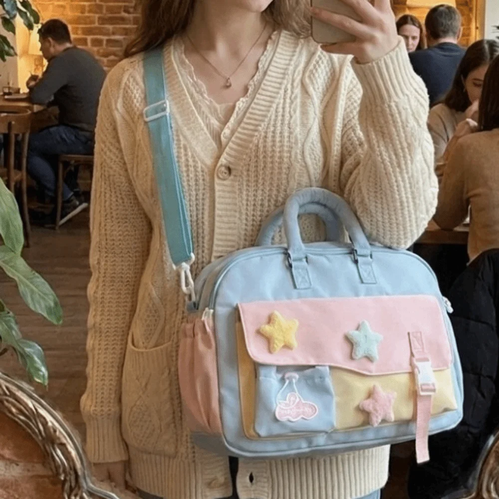 Cute Large Capacity Macaron Color Travel Duffle Bag Star Portable Gym Shoulder Bag Polyester Multi-pocket Crossbody Bag Women