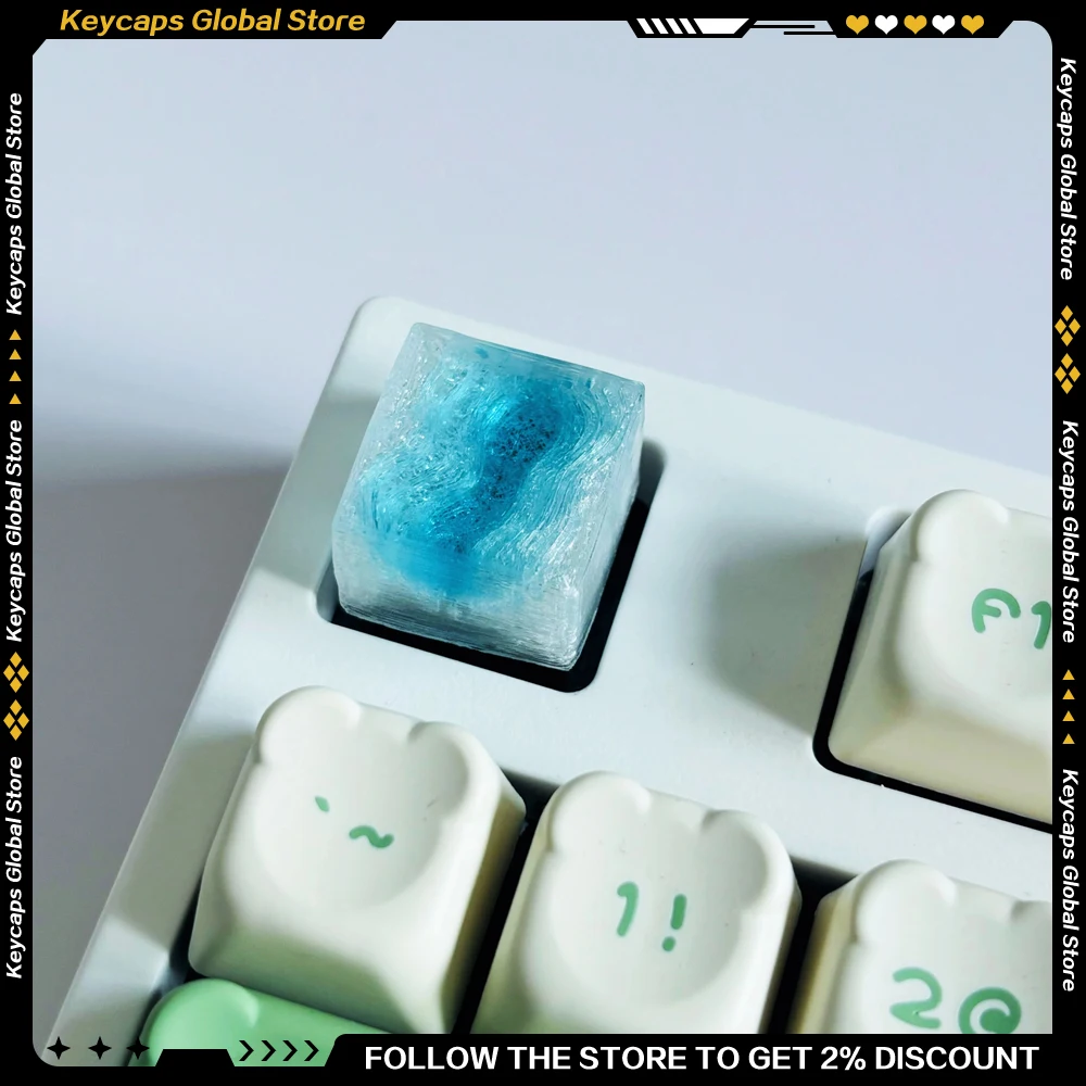 Creative Seawater Corrugated Keycaps Resin Personalized Translucent Blue Simple Artisan Key Cap for Keyboard Accessories