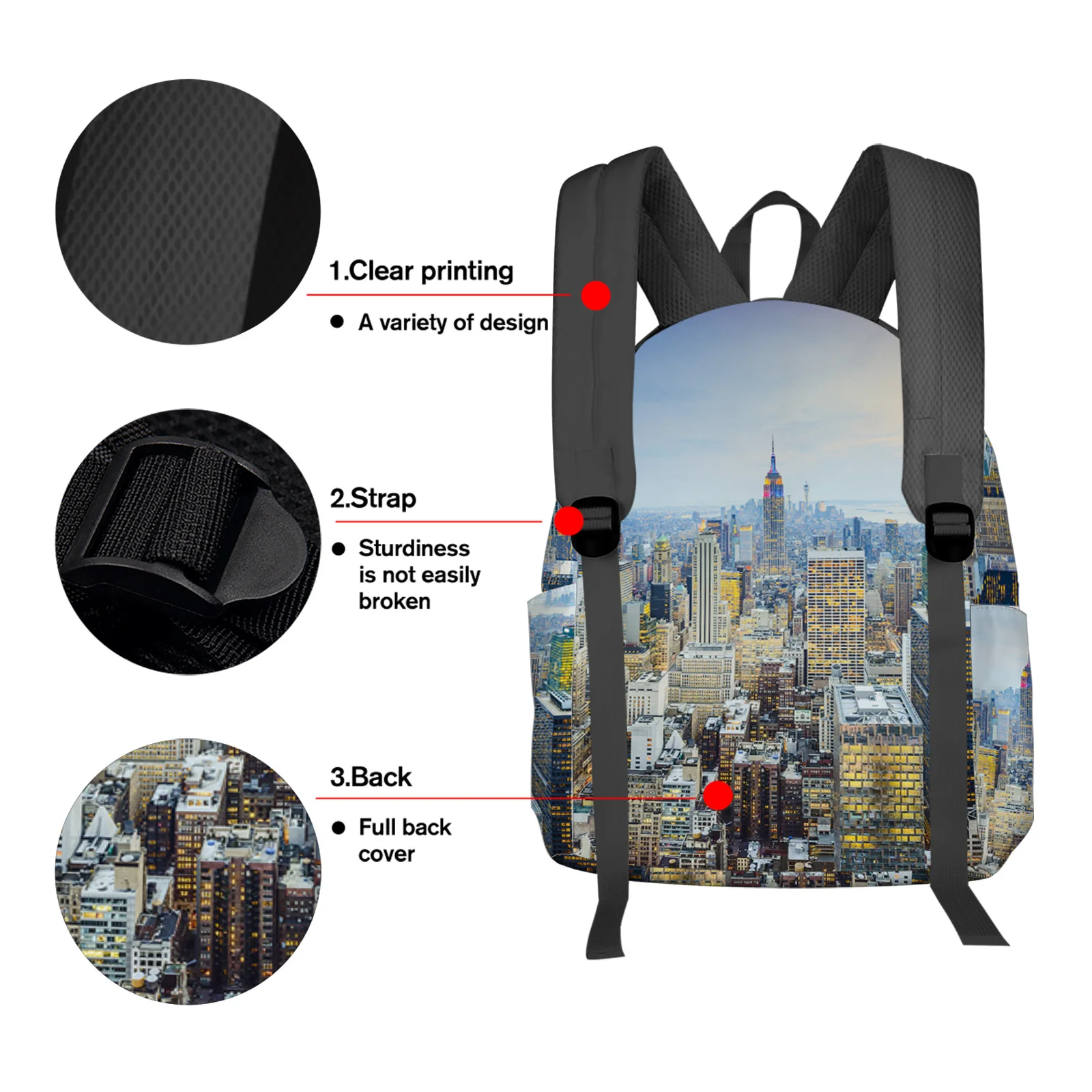 New York City Buildings Backpack Teenagers Student School Bags Laptop Bag Women's Casual Travel Backpack