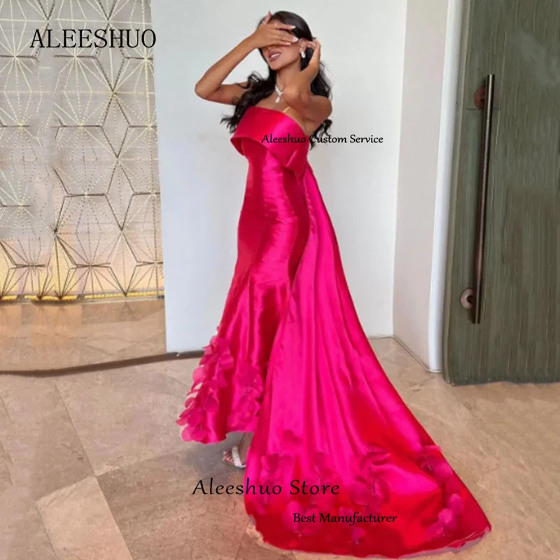 Aleeshuo-vestido de fiesta de sirena Rosy, vestido de noche de tafetán con apliques sin mangas, vestido Formal de Arabia Saudita para baile