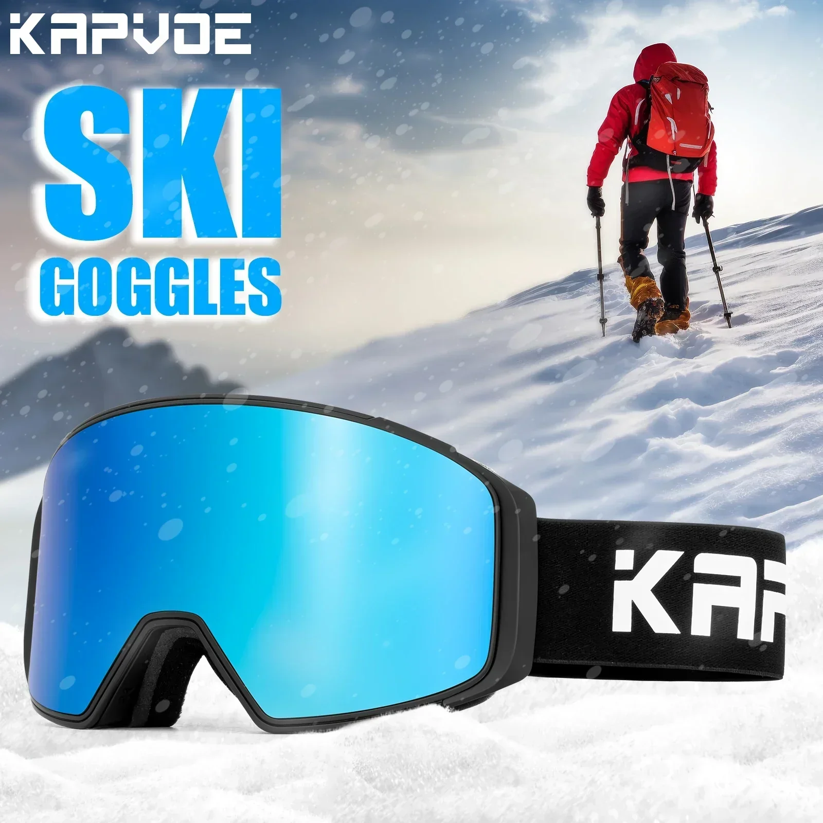 

KAPVOE Ski Goggles Double Magnet adsorpt Layers Snowboard Glasses Snowmobile Eyewear UV400 Anti-fog Ski Glasses Snow