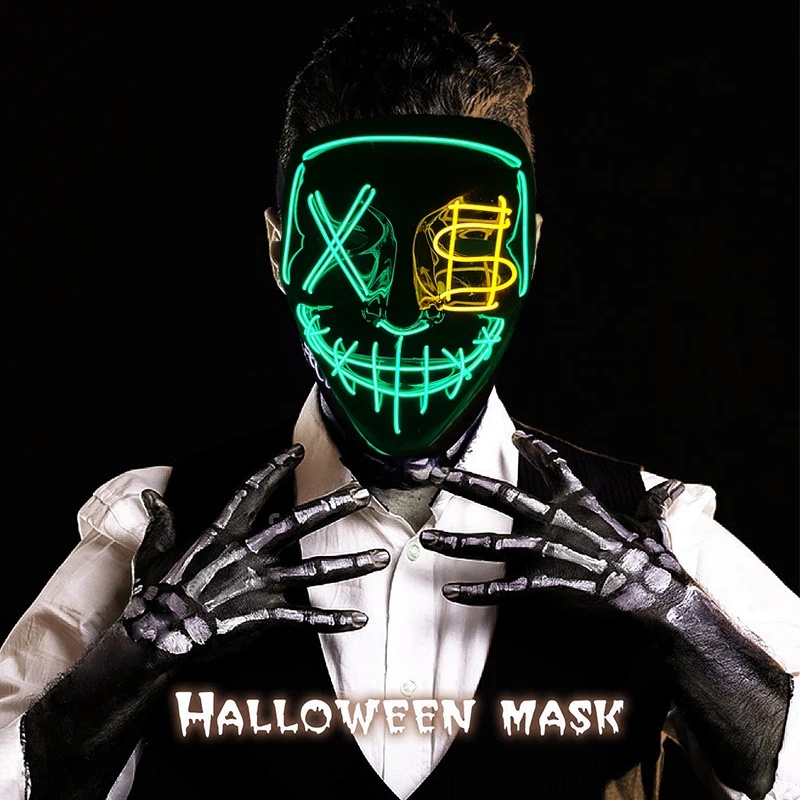 Halloween horror Mask Costume greedy LED light up Purge Mask For Halloween Neon accessories Cosplay haunted house props