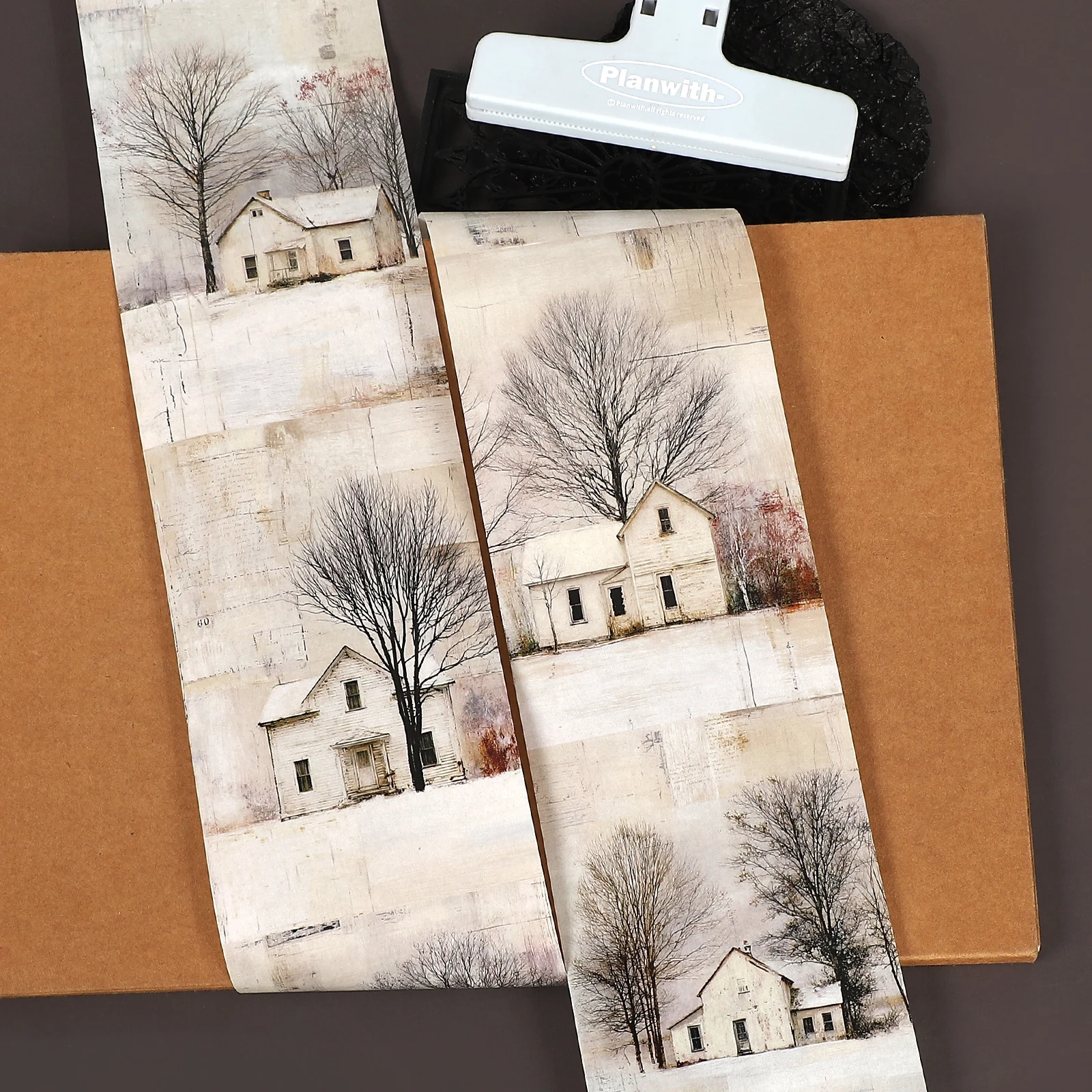 80mm*192cm Vintage Winter Snow House Tree Landscape Washi Tape Creative DIY Journal Material Collage Scrapbooking Stationery