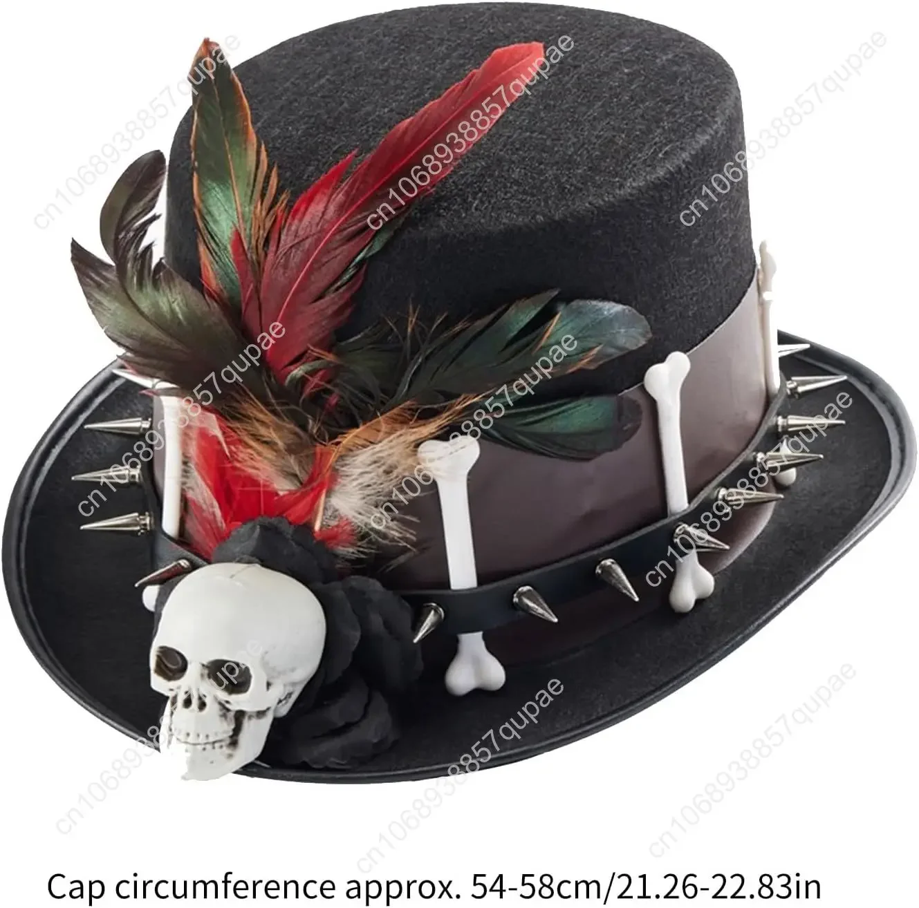 قبعة مسطحة مع جمجمة وبرشام Steampunk من القرون الوسطى قبعة الهالوين للفتيات ذات الريش فيدوراس للعروض المسرحية