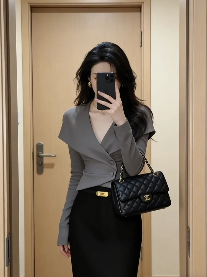 

Женский топ с уникальным красивым дизайном Maturi, корейский стиль, для повседневной носки, с завышенной талией, длинный рукав, ранняя осень