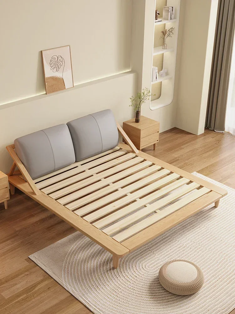 Ash solid wood bed log style bedroom bed modern simple Nordic wabi sabi style soft bag all solid wood