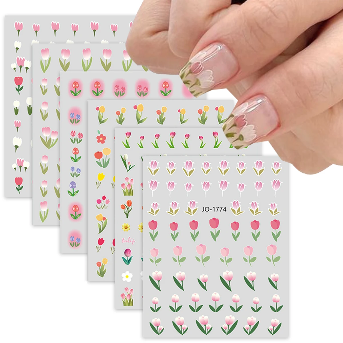 3-teiliges Tulpen-Blumen-Nagelkunst-Aufkleber-Set – niedliche selbstklebende Nagelaufkleber mit Frühlingsblumen für die Maniküre-DIY-Dekoration