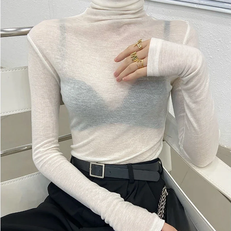 T-shirt basique à col roulé pour femme, manches longues, t-shirts sexy pour femme, mince, grande taille, mode automne et hiver, nouveau
