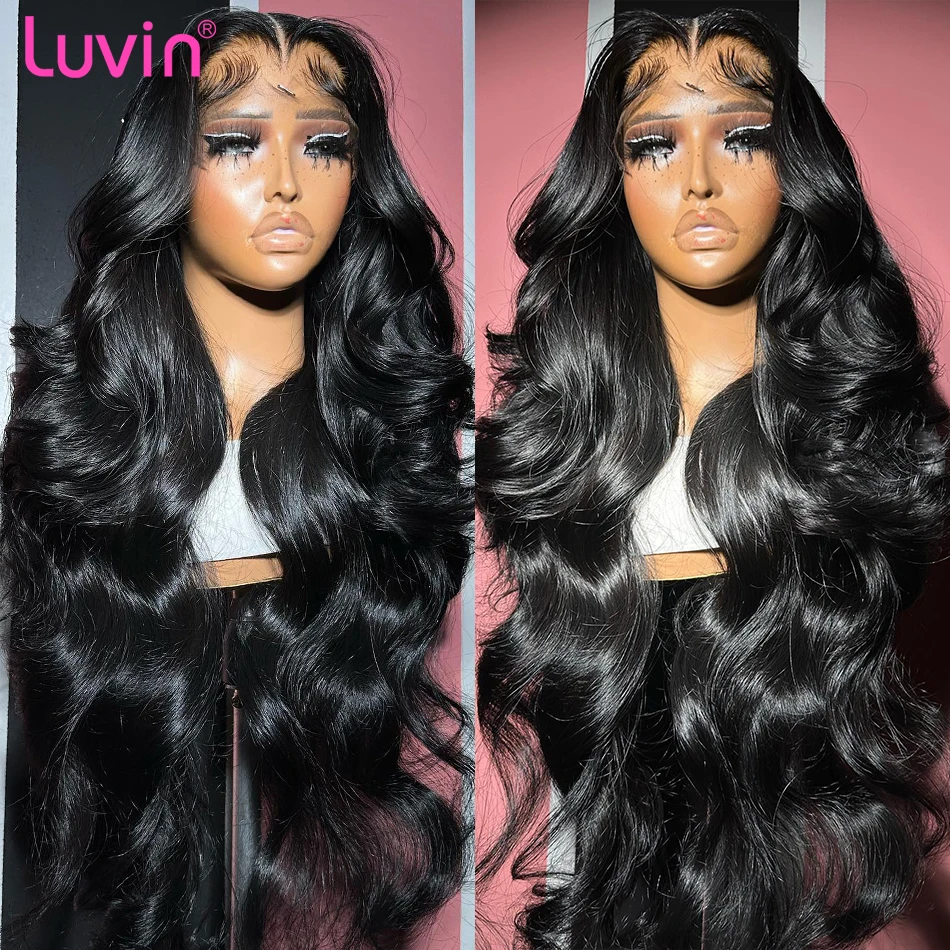 Luvin HD Transparent 250% Body Wave 13x4 Human Hair Lace Frontal Wigs 30 40 Inch Braizlian Remy 13x6 lace Front Wig For Women