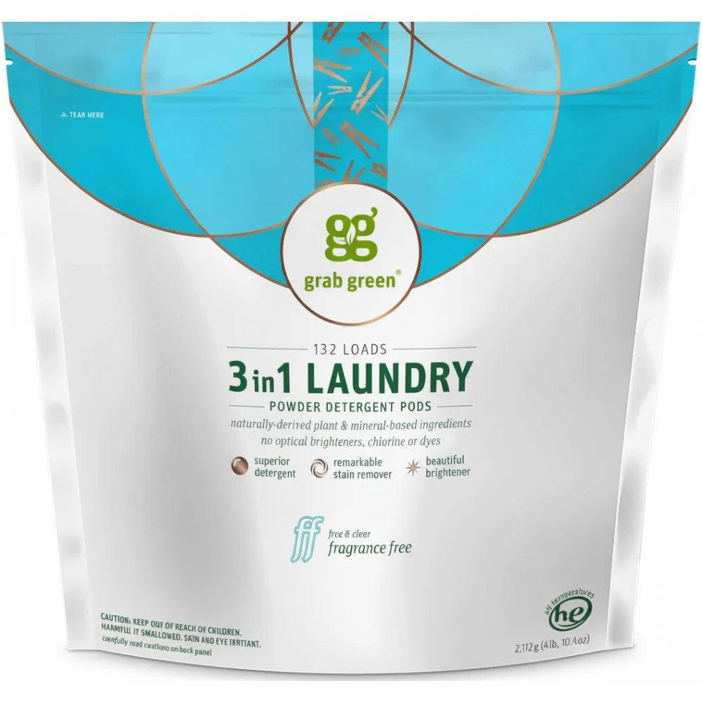 

Fragrance-Free 3-in-1 Laundry Pods, 132 Count, Plant-Based, Stain Remover & Brightener for Sensitive Skin Families