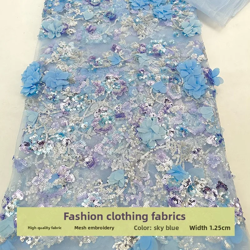 

Chiffon Flower Embroidery Mesh Sequins Fabric for Lace Wedding Dress Clothing Design Cloth Diy By The Yard Sewing Material