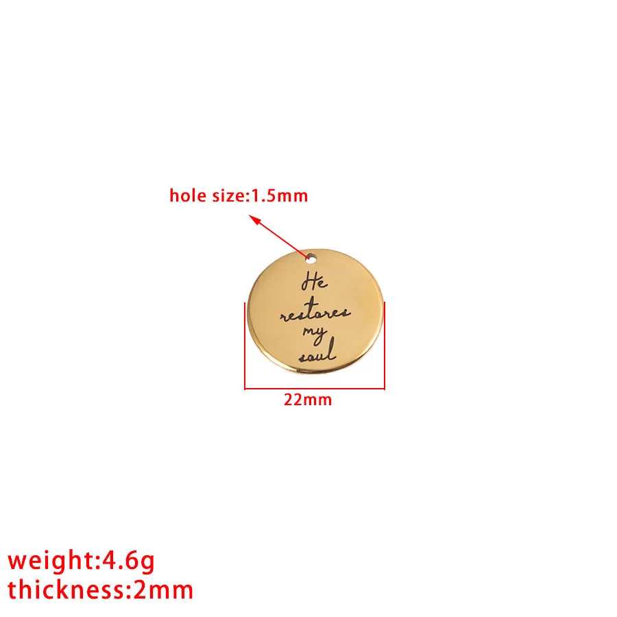 Fnixtar 10pcs Mix Color Stainless Steel Round Disc Quotes Charms Text Engraved Pendant 18k Gold Pvd Plating