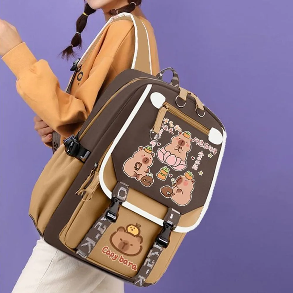 New Large Capacity Capybara Backpack Adjustable Strap Waterproof Students Schoolbag Lightweight Breathable School Backpack