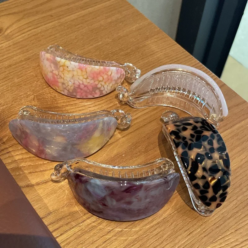 Marble Acetate Banana Hair Clips Vintage Tortoiseshell Barrettes Strong Hold Ponytail Holder Women Hair Styling Accessories ZX07