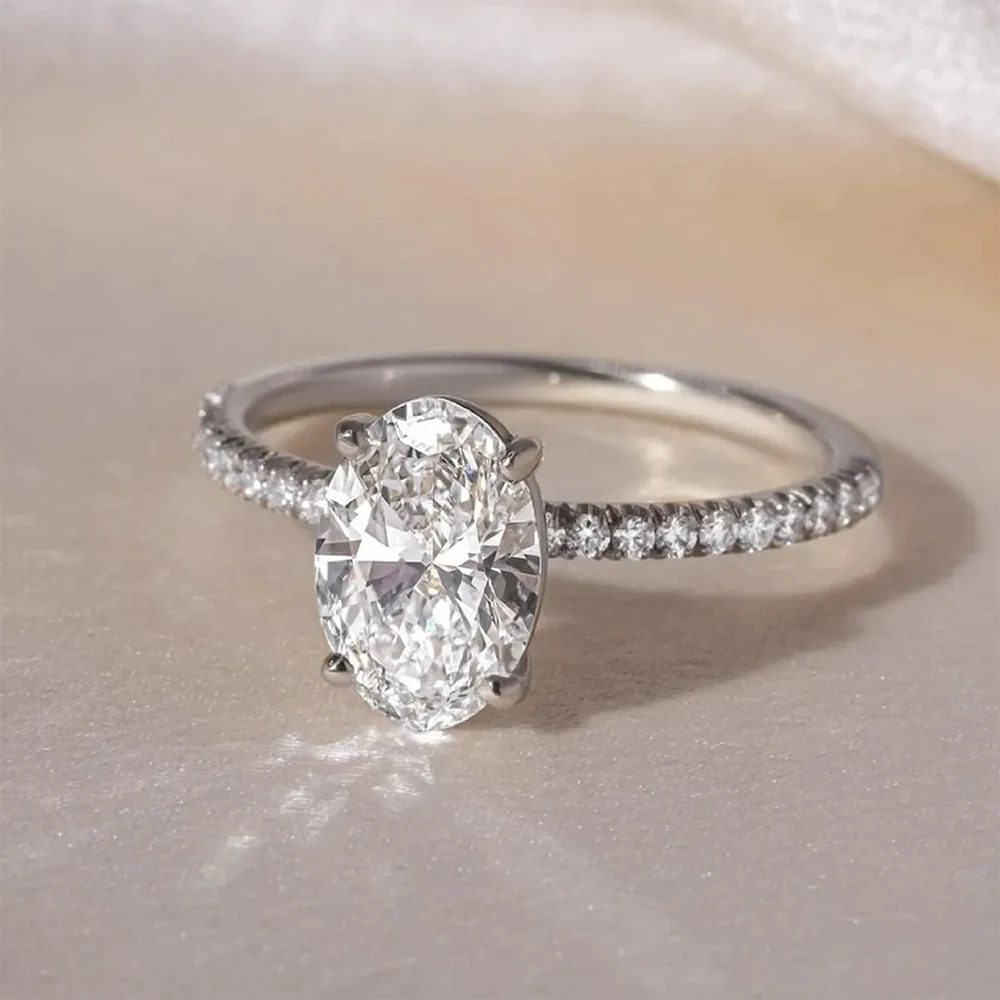 1/2/3/4CT Oval Cut Full Moissanite Engagement Rings for Women Solitaire Hidden Halo Diamond S925 Silver Wedding Band With GRA