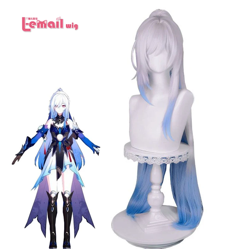 L-email wig Synthetic Hair Game Honkai: Star Rail jingliu Cosplay Wig 96cm Long White Gradient Blue Wigs Heat Resistant Wig