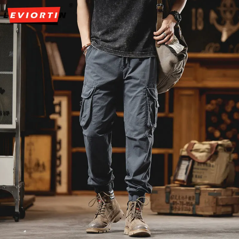 2025 Spring and Autumn New Men's American Style Retro Fashion Brand Casual Foot binding Multi pocket Design Men's Long Pants
