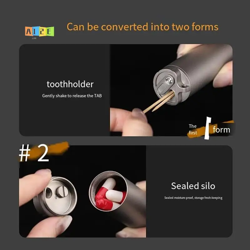 

A12E-Titanium Alloy Multifunctional Toothpick Box Titanium Alloy Bottle Travel Storage Box Outdoor Tools