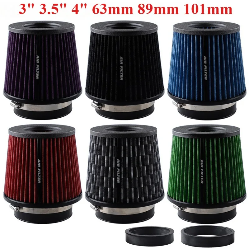 JDM 3/3.5/4inch 76/89/101mm Three Sizes Race Car High Flow Cold Air Intake Air Filter Conical Washable Air Filters Sports Filter