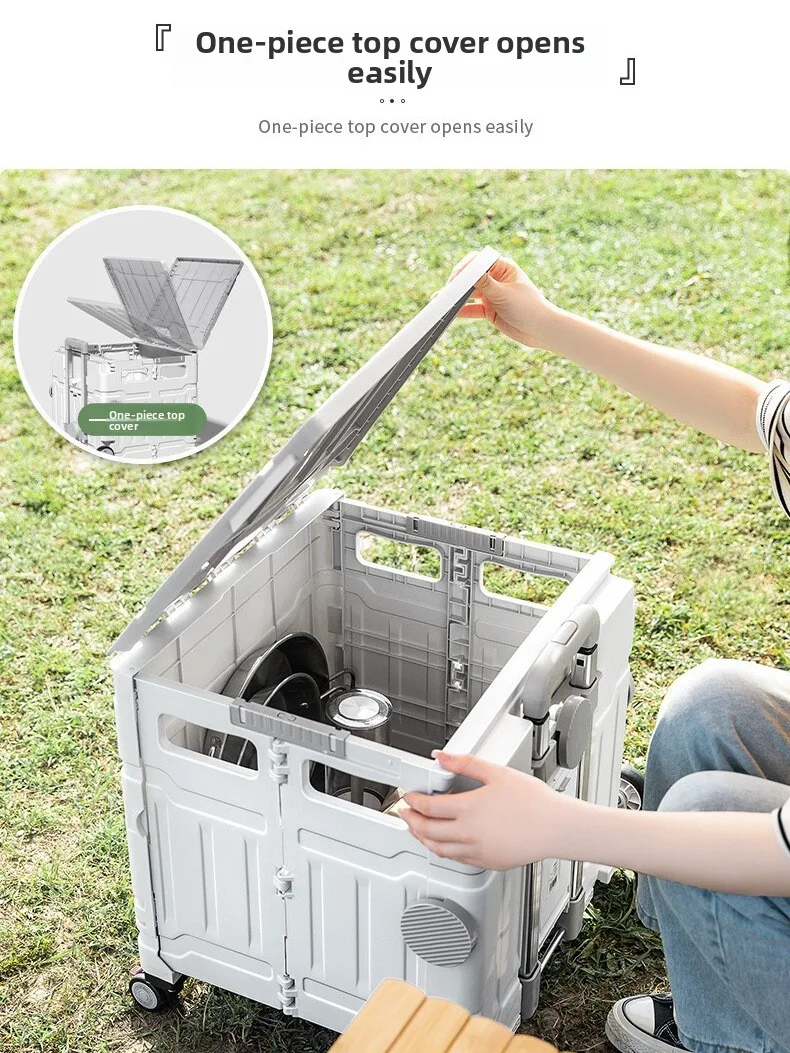 

Portable Outdoor Cam Storage Box Cart Vegetable Bung op Car Travel Lage Bag PP Material with Wheels 80L Capaci