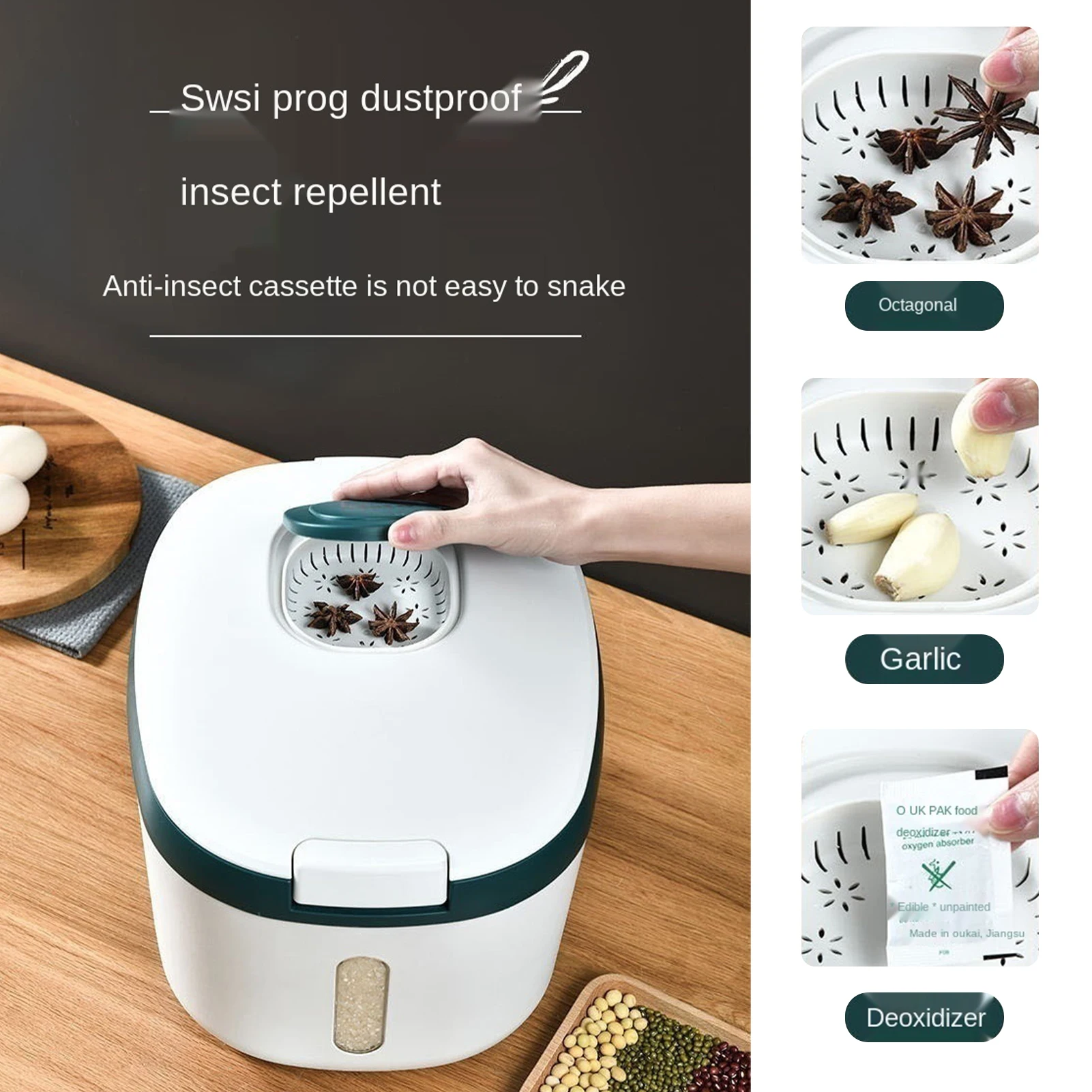 Large Sealed Grain Container Extra Large Rice Dispenser With Lids Dry Food Storage For Kitchen Suitable For Storing Cat Food Dog