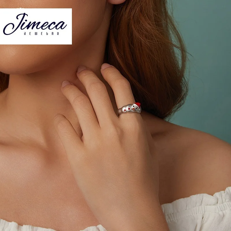 Snowman cincin 925 perak untuk wanita manis perhiasan Aksesori ukuran 6 7 8 cincin perak murni cincin Natal gratis pengiriman