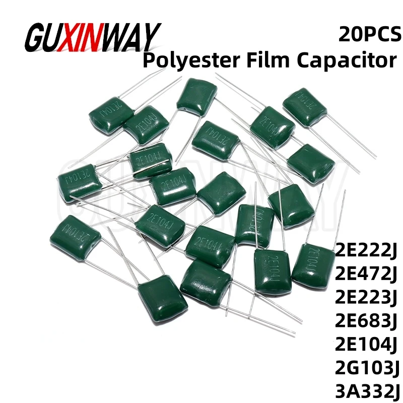 20 قطعة 250V 400V 1000V البوليستر فيلم مكثف 222 472 103 223 683 104 2E222J 2E472J 2E223J 2E683J 2E104J 2G103J 3A332J