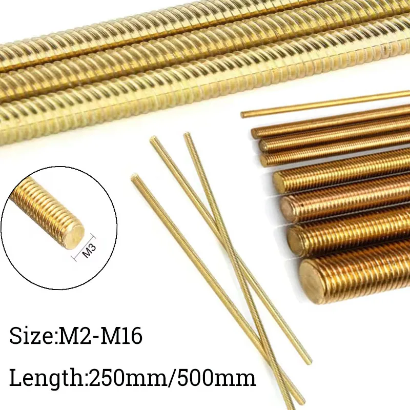 

1pcs Brass Thread Rod M2 M2.5 M3 M4 M5 M6 M8 M10 M12 M14 M16 Brass Metric Bolt Full Thread Shaft Rod Bar Stud Length 250/500 mm