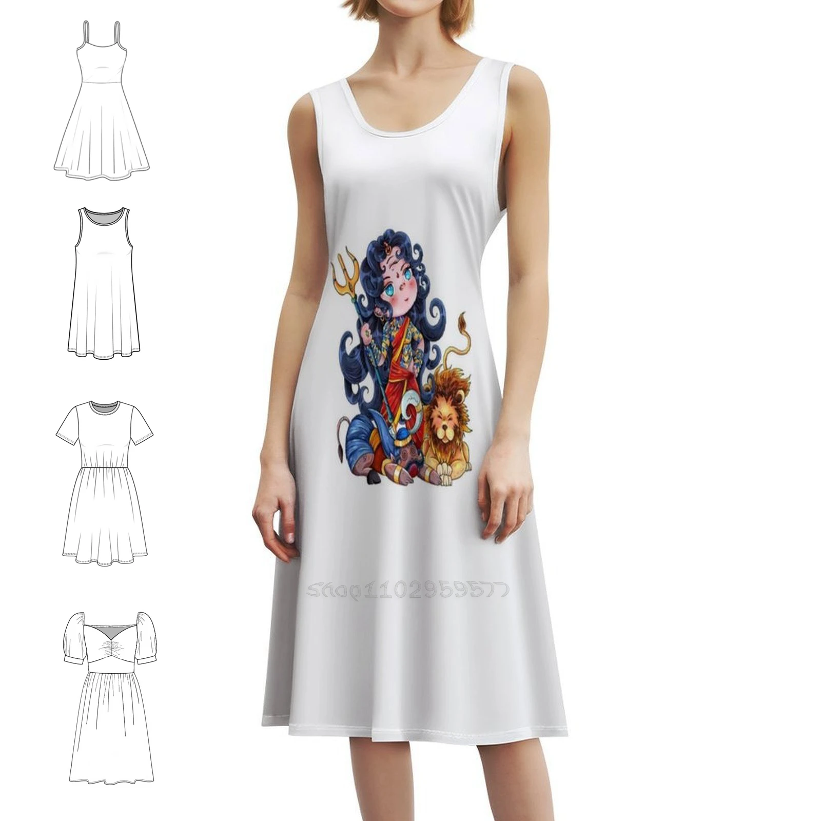 Cute Goddess Durga Sweetheart Neckline Dress Elegant Summer Party Dress For Women Chibi Cute Goddess Hindu Durga Indian Female
