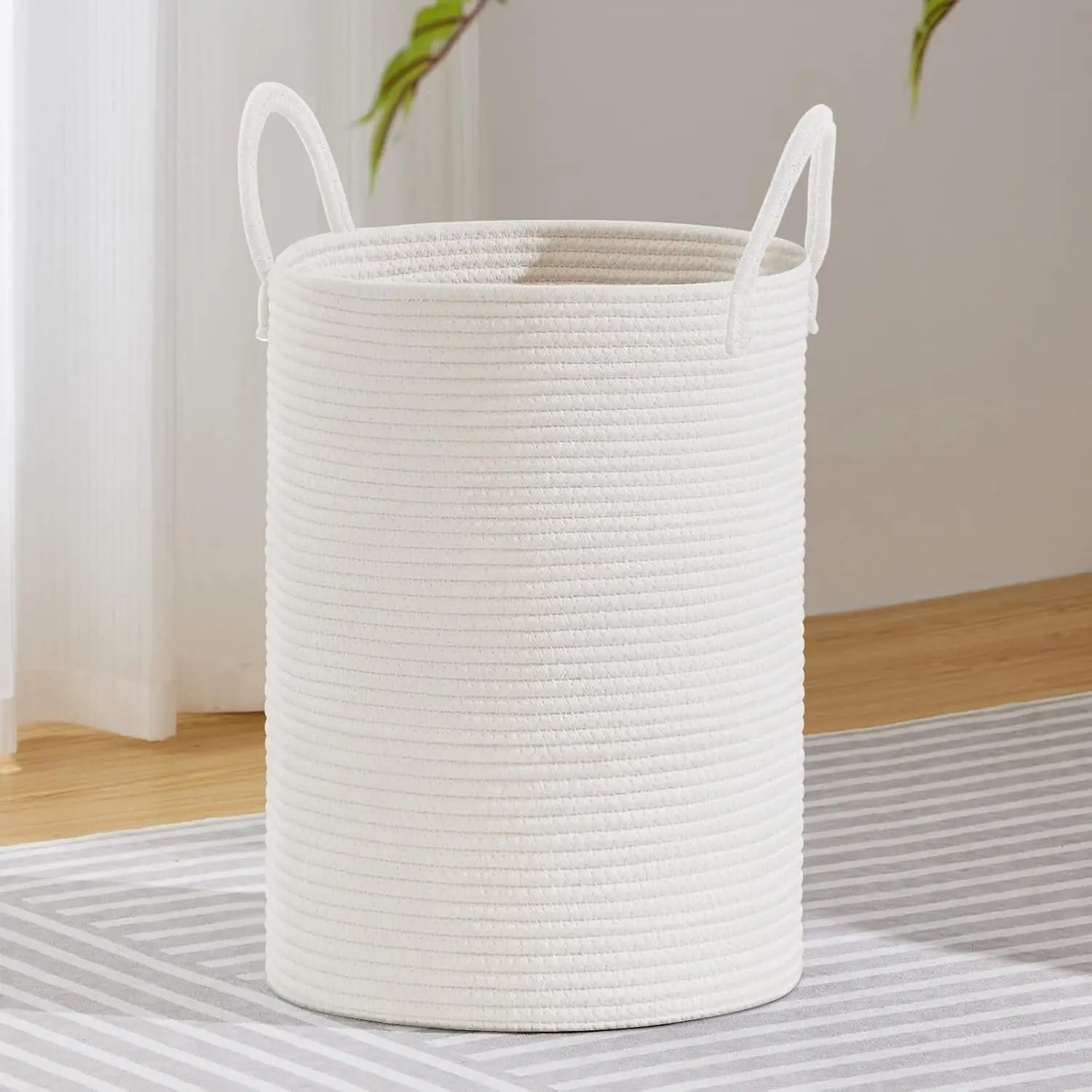 

Large Laundry Hamper, Tall Woven Rope Storage Basket for Blanket, Toys, Dirty Clothes in Living Room, Bathroom, Bedroom