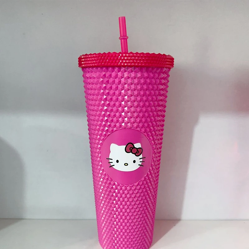 710Ml Hello Kitty Water Bottle Creative Durian Pattern Reusable Premium Straw Cup Large Capacity Plastic Travel Cup with 1 Straw