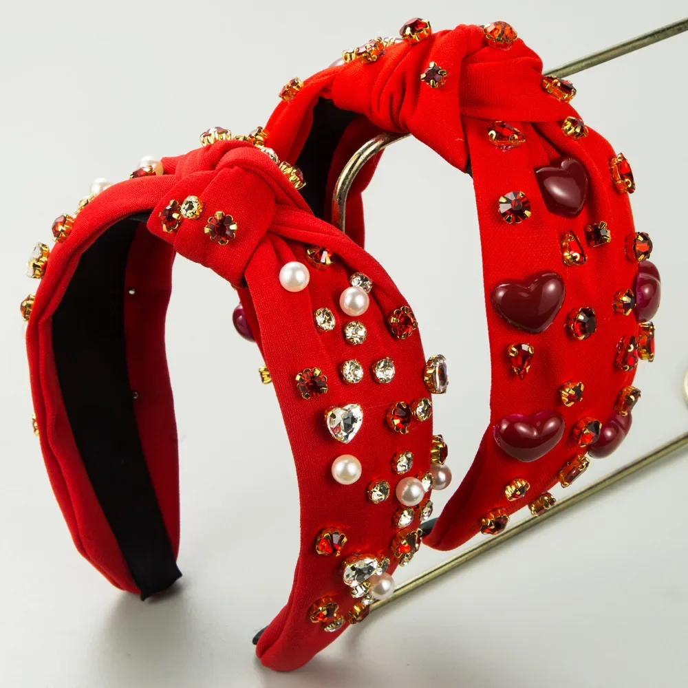 Fashion New Baroque Beaded Lovely Headband Red Fabric High-Grade Hair Accessories