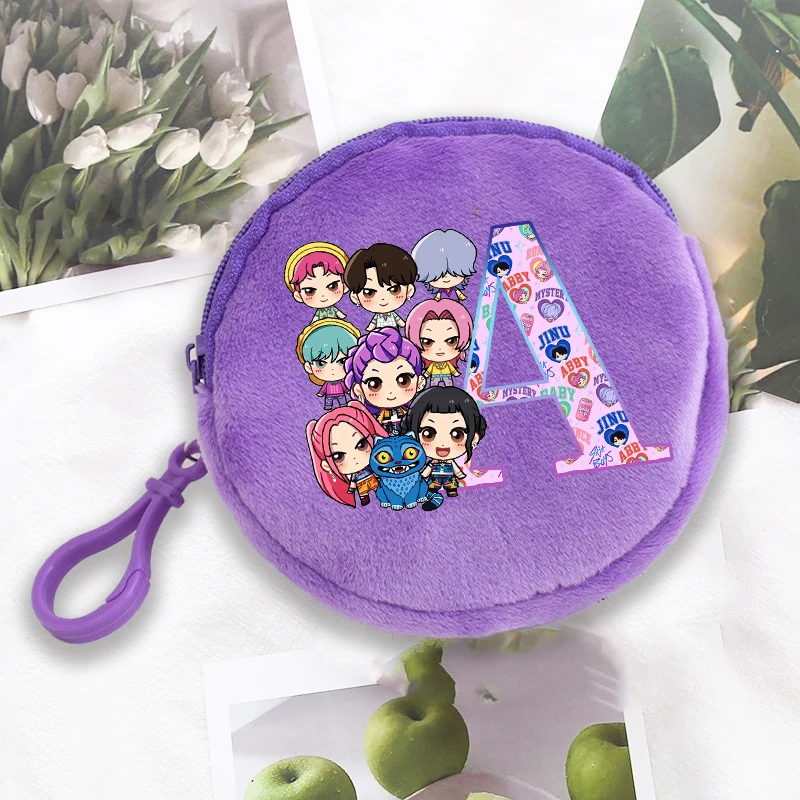 

KPop Demon Hunters круглые фиолетовые кошельки для монет аниме кошельки с буквенным принтом для мальчиков и девочек мини-сумки для хранения ключей сумка для карт подарок хит продаж