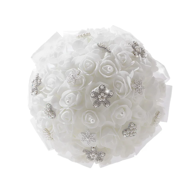 Bride Wedding Holding Flowers Foam Simulation Flower White Rose Bouquet  Wedding image 3
