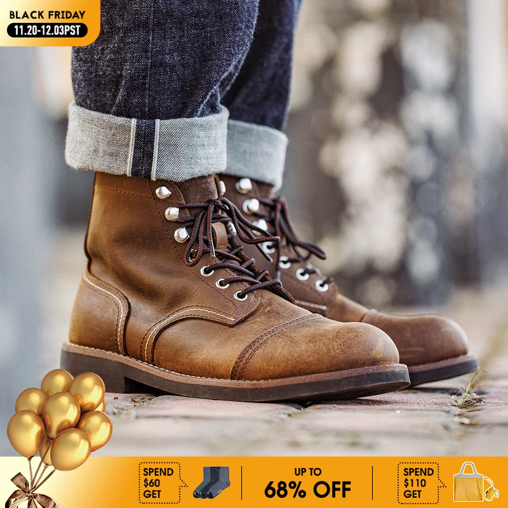 

Maden First Layer Cowhide 8111 Ankle Boots Vintage Genuine Leather Paratrooper Motorcycle Boots Men's Fall Winter Casual Shoes