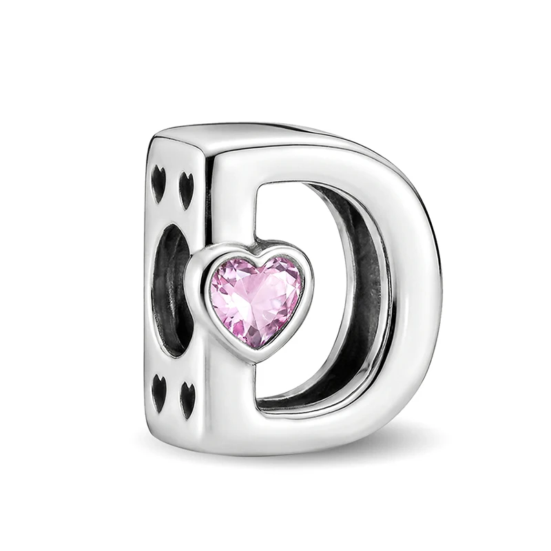 Personalized Love Heart Alphabet Charms Beads Fit Original  Bracelets Bangles 925 Sterling Silver Fine Jewelry Gift