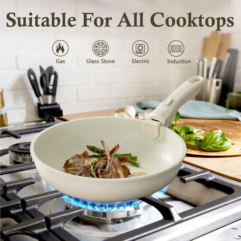 UCClife 30-Piece Nonstick Cookware Set - PFOA/PTFE Free Non-Toxic Pots & Pans, Detachable Handles, Oven & Dishwasher Safe, Scrat