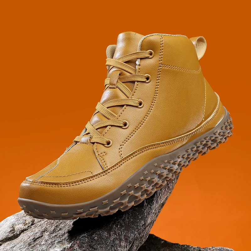 Outdoor Men Walking Hiking shoes Breathable Leather Wide Toe Barefoot Boots Winter Warm Snow Cotton Boots New Casual Sneakers