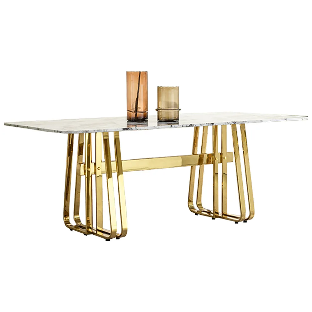 

Light luxury marble dining table Home high-end dining table 10 people dining table Stainless steel rectangular marble d