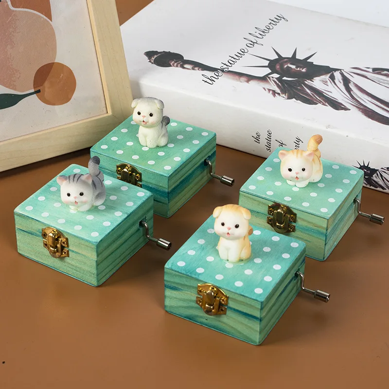 cartoon music box Children's music perception wooden toys hand cranked music boxes parent-child interaction