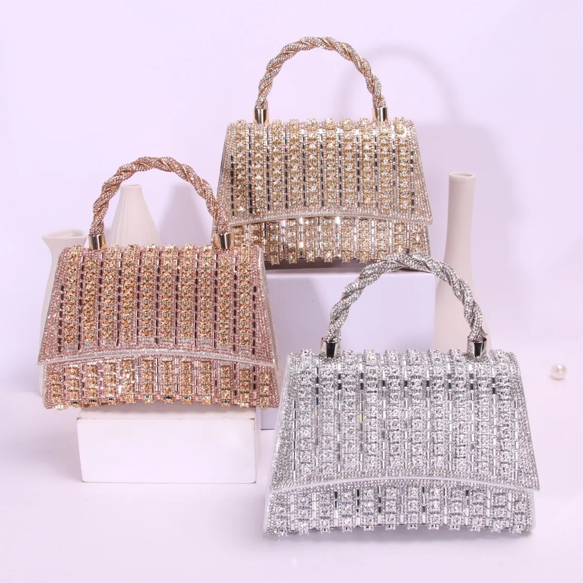 

Diamond handbag woven hand full of square diamonds, party wedding dinner bag women's bag shoulder bag